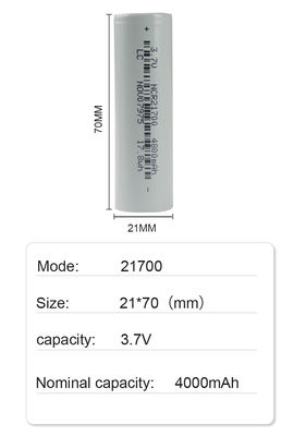 21 * 70mm Pin đèn pin có thể sạc lại 21700 3.7 V Li Ion Pin 4800 mah